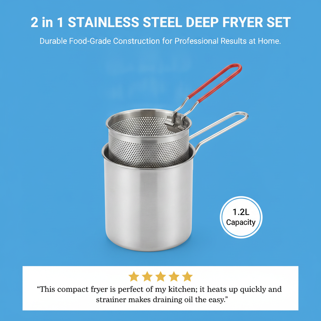 2 in 1 Stainless Steel Deep Fryer Set