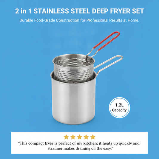 2 in 1 Stainless Steel Deep Fryer Set
